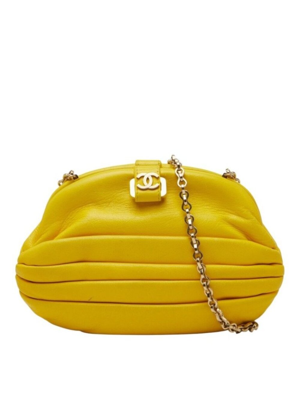Chanel CC Logo Shoulder Bag Yellow Leather